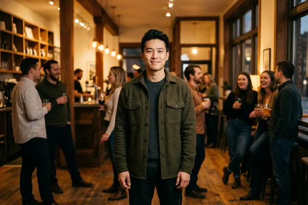 自帶磁場的男性站在室內，周圍的人自然被吸引